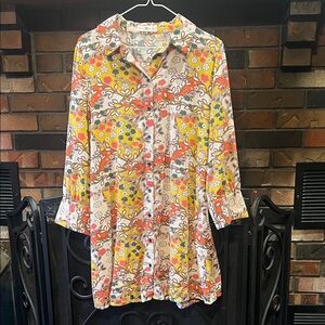 NATURAL LIFE Floral Long Sleeve Dress - Yellow, Orange, Red